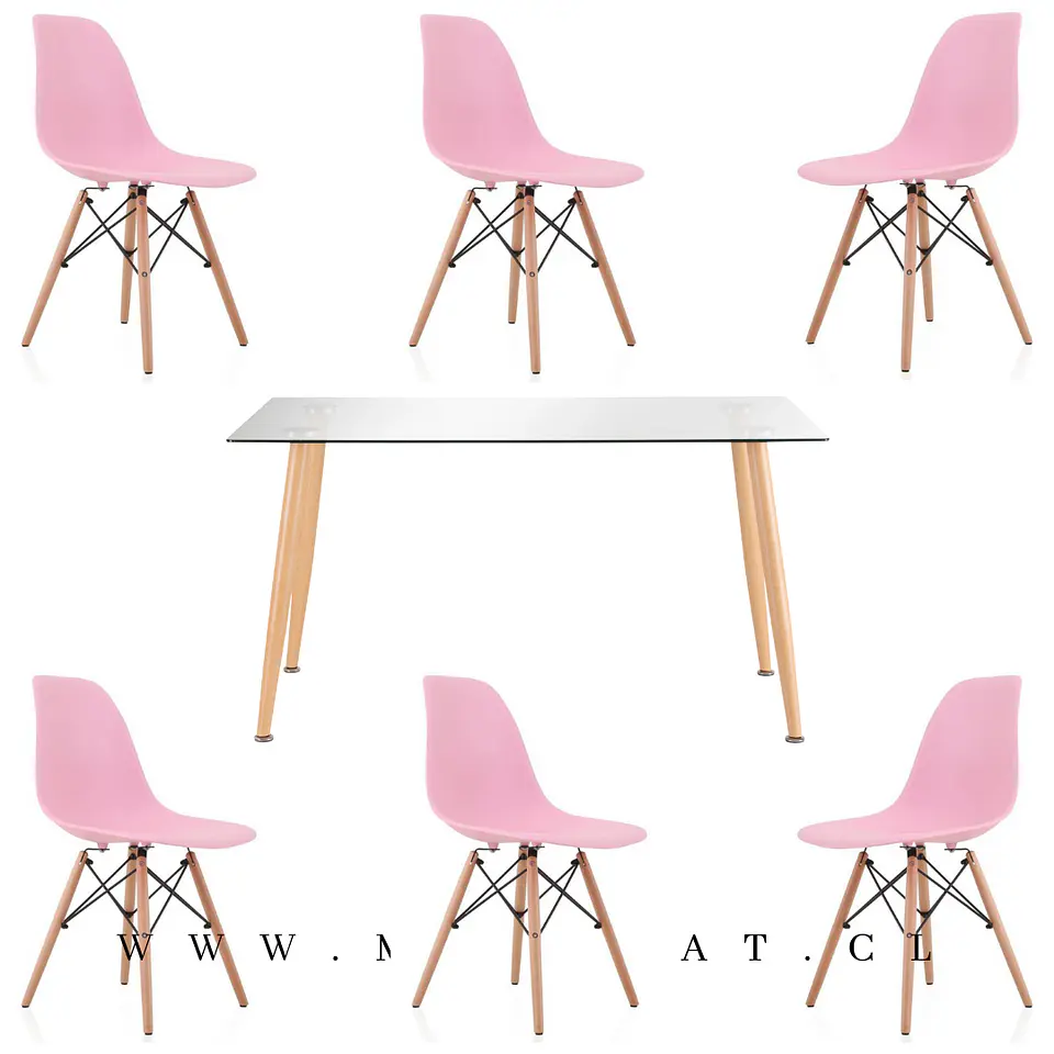 Comedor Rectangular Vidrio 6 Sillas Eames – Mesa 100cm 6