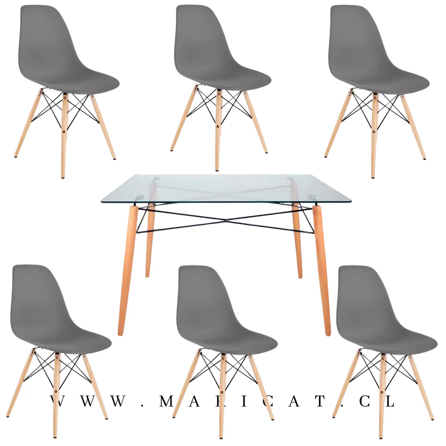 Mesa rectangular europeo vidrio + 4 sillas eames polipropileno- comedor 120cm 3