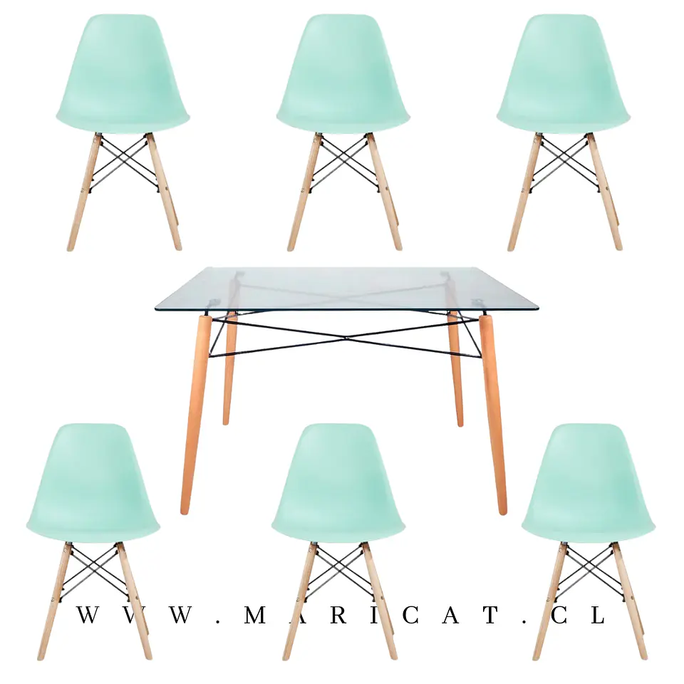 Mesa rectangular europeo vidrio + 4 sillas eames polipropileno- comedor 120cm 5