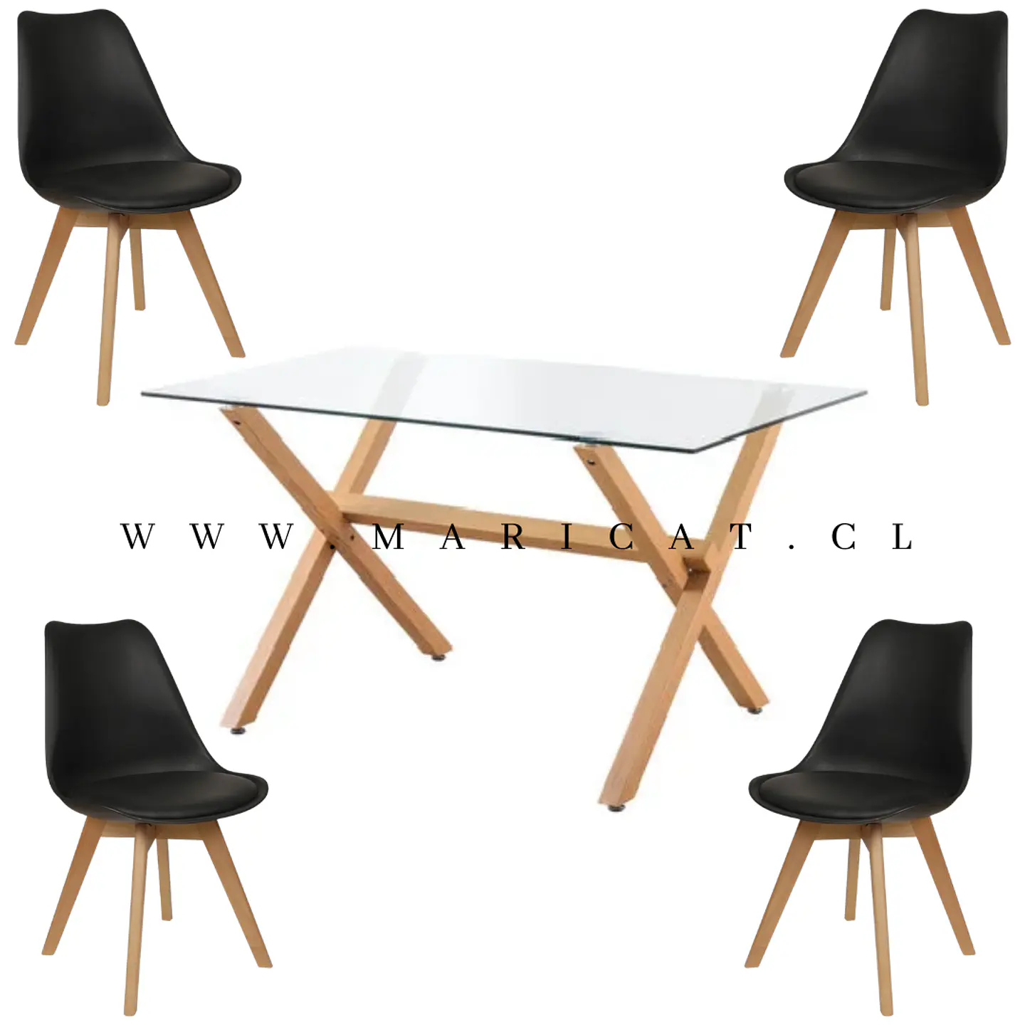 Comedor Rectangular Vidrio 4 Sillas Eames – Mesa 130cm 7