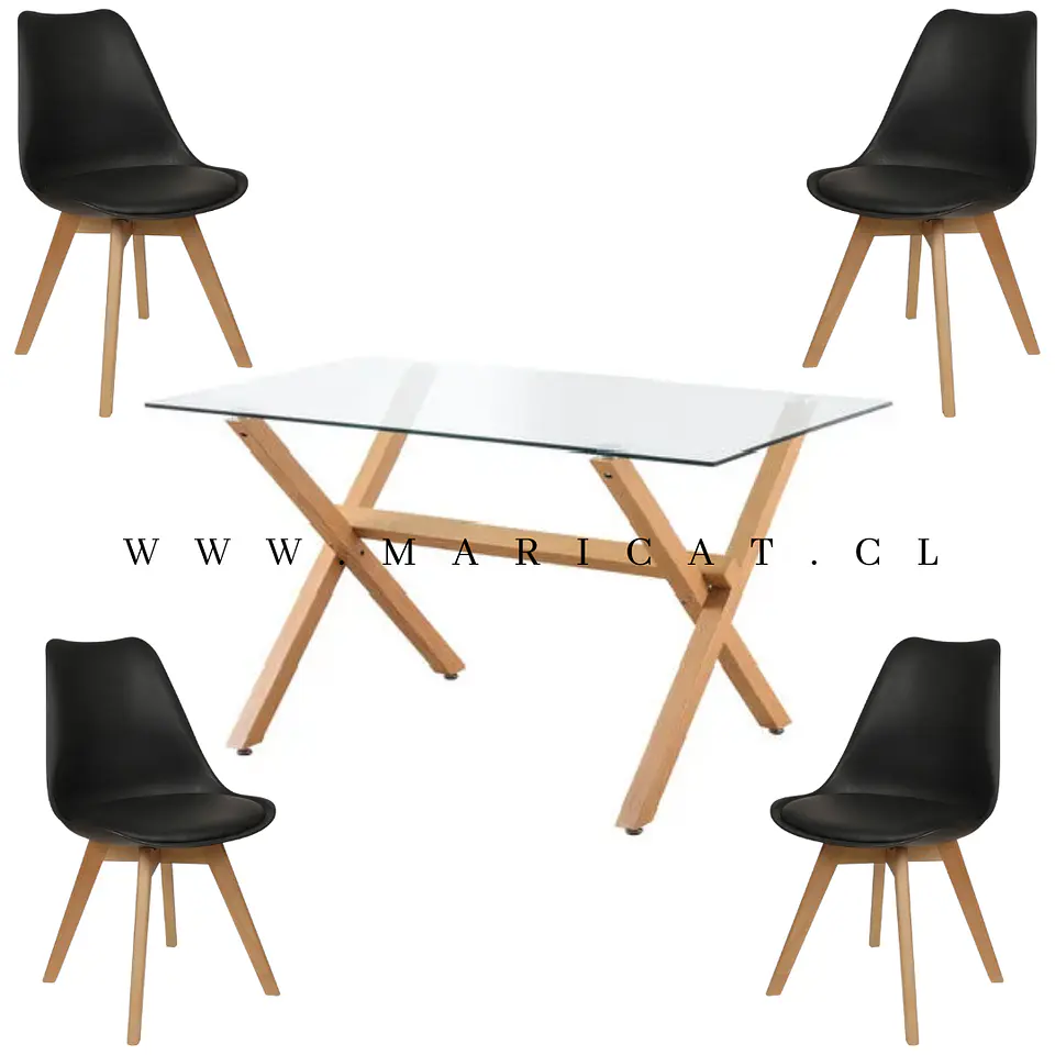 Comedor Rectangular Vidrio 4 Sillas Eames – Mesa 130cm 7