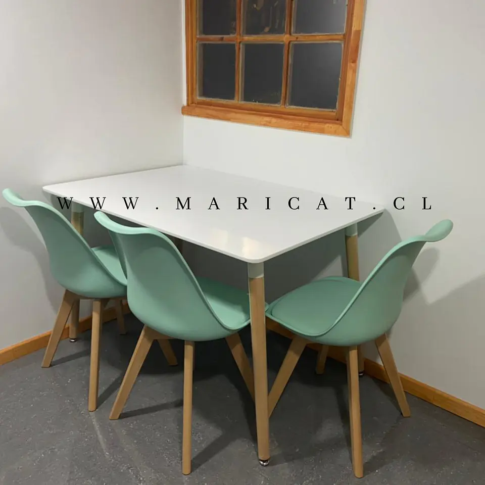 Mesa Rectangular Eames MDF + 4 Sillas Tulip Polipropileno con cojin- comedor 5