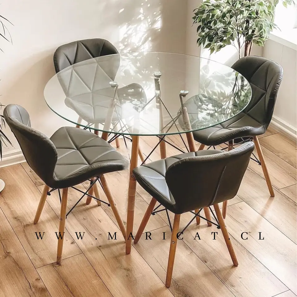 Comedor Redondo Vidrio 4 Sillas Mariposa – Mesa 100cm 1