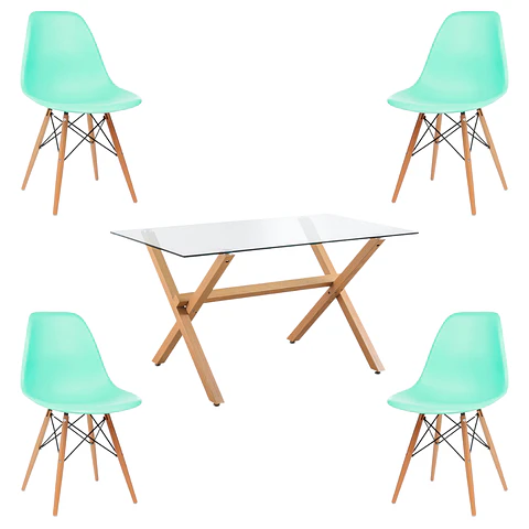 Comedor Rectangular Vidrio 4 Sillas Eames – Mesa 140cm