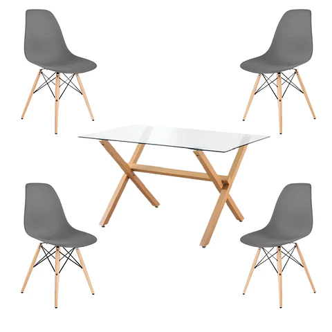 Comedor Rectangular Vidrio 4 Sillas Eames – Mesa 140cm