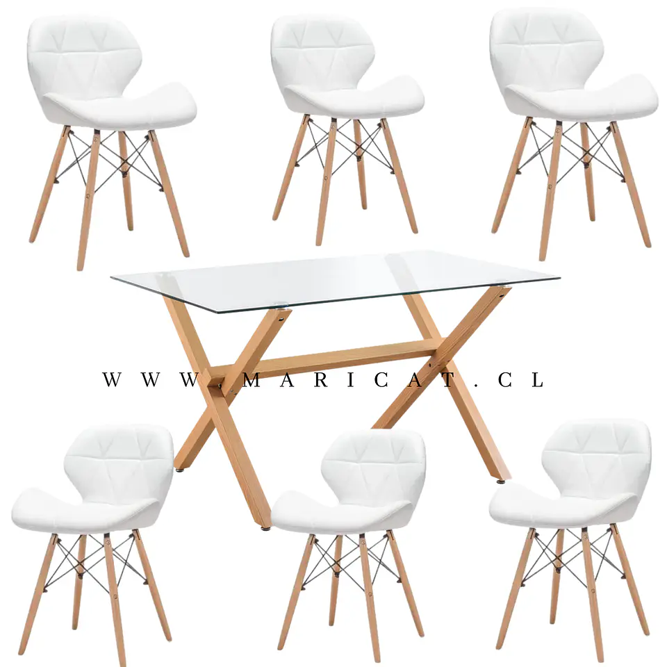 Comedor Rectangular Vidrio 6 Sillas Eames – Mesa 130cm 1