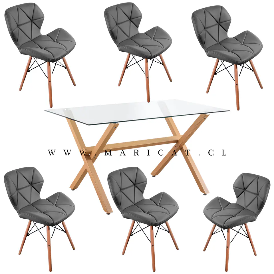 Comedor Rectangular Vidrio 6 Sillas Eames – Mesa 130cm 2