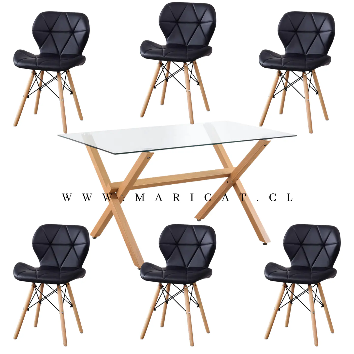 Comedor Rectangular Vidrio 6 Sillas Eames – Mesa 130cm 3