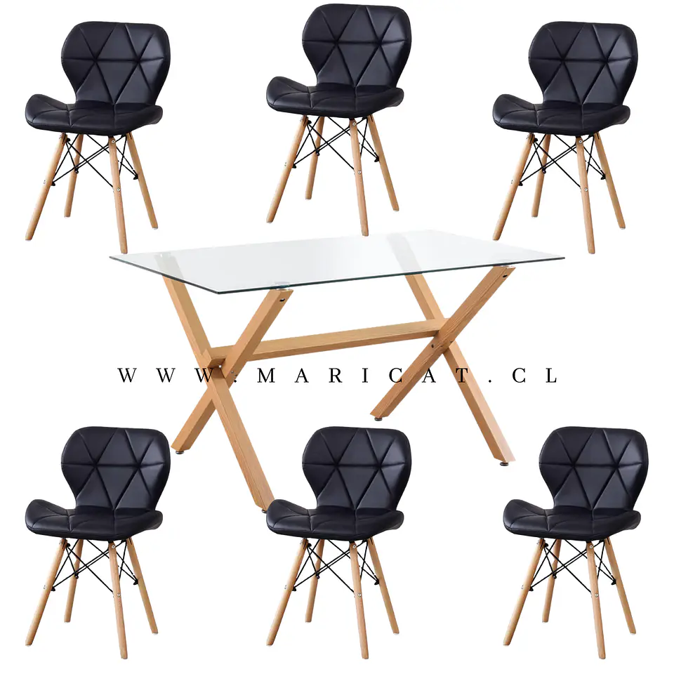 Comedor Rectangular Vidrio 6 Sillas Eames – Mesa 130cm 3
