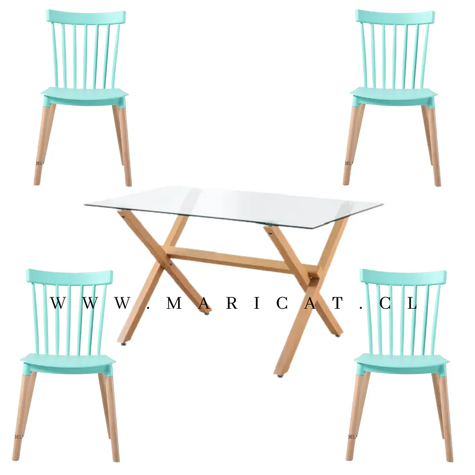 Comedor Rectangular Vidrio 4 Sillas Eames – Mesa 100cm 4