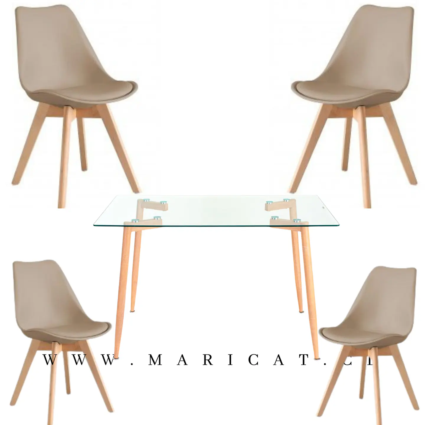 Mesa Rectangular Croacia Vidrio + 4 sillas tulip polipropileno con cojin- comedor 6