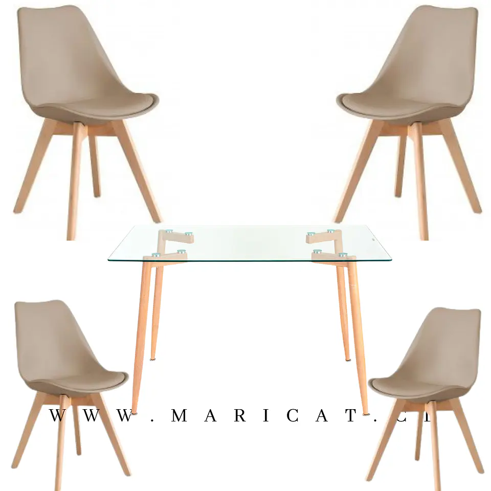 Mesa Rectangular Croacia Vidrio + 4 sillas tulip polipropileno con cojin- comedor 6