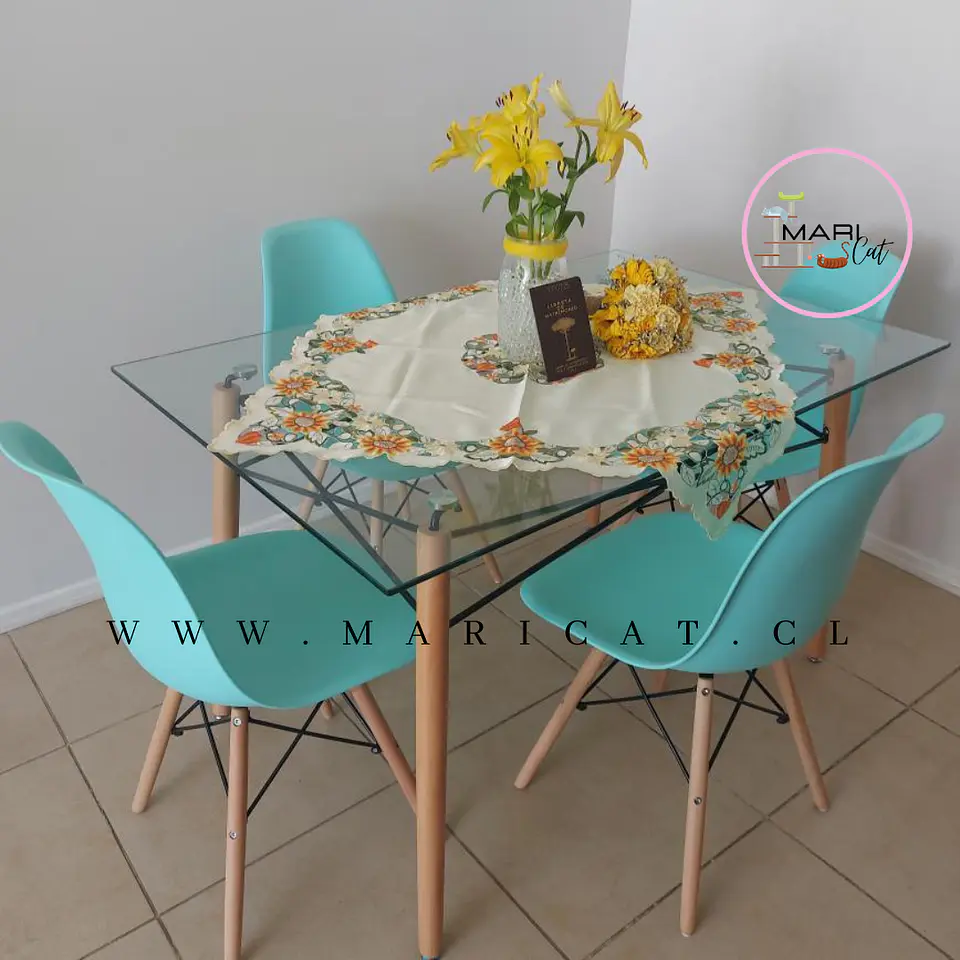 Mesa Rectangular europeo vidrio metal + 4 sillas eames polipropileno- comedor 120cm 2