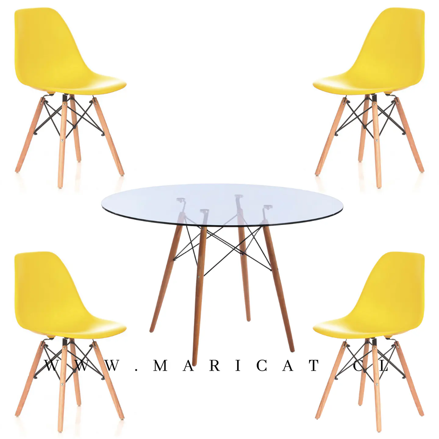 Mesa Eames Redonda de Vidrio + 4 Sillas Eames – Comedor 80cm 6
