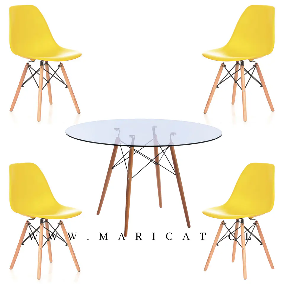 Mesa Eames Redonda de Vidrio + 4 Sillas Eames – Comedor 80cm 6