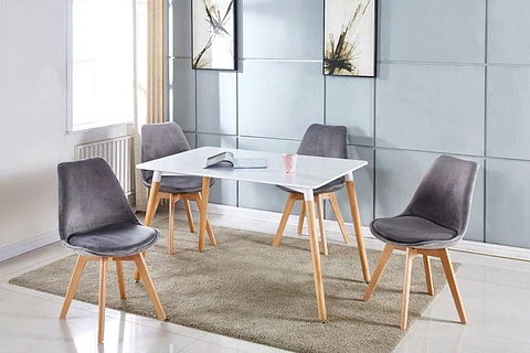 Mesa Rectangular Eames MDF + 4 sillas Tulip Felpa Acolchada-comedor 120cm