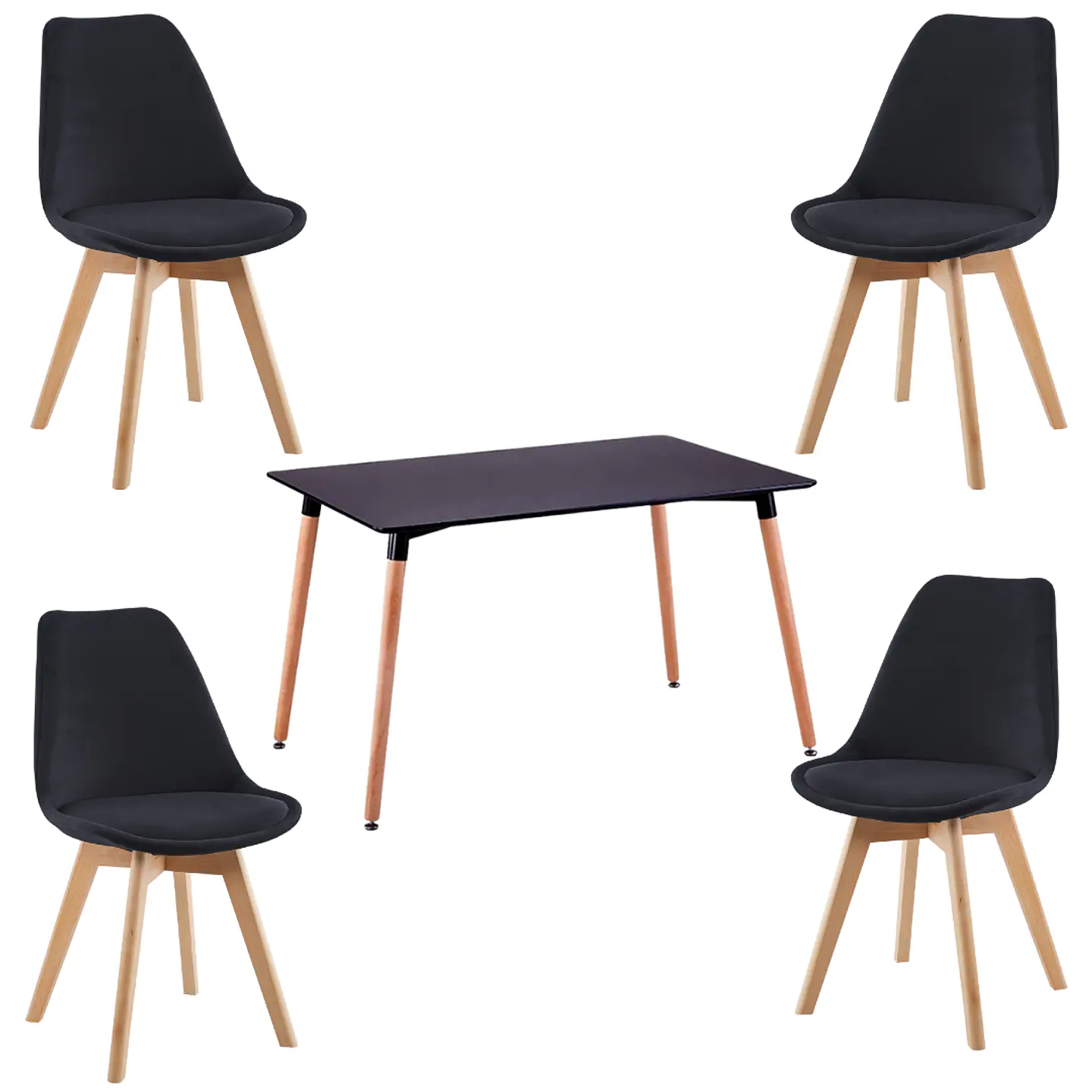 Mesa Rectangular Eames MDF + 4 sillas Tulip Felpa Acolchada-comedor 120cm 2