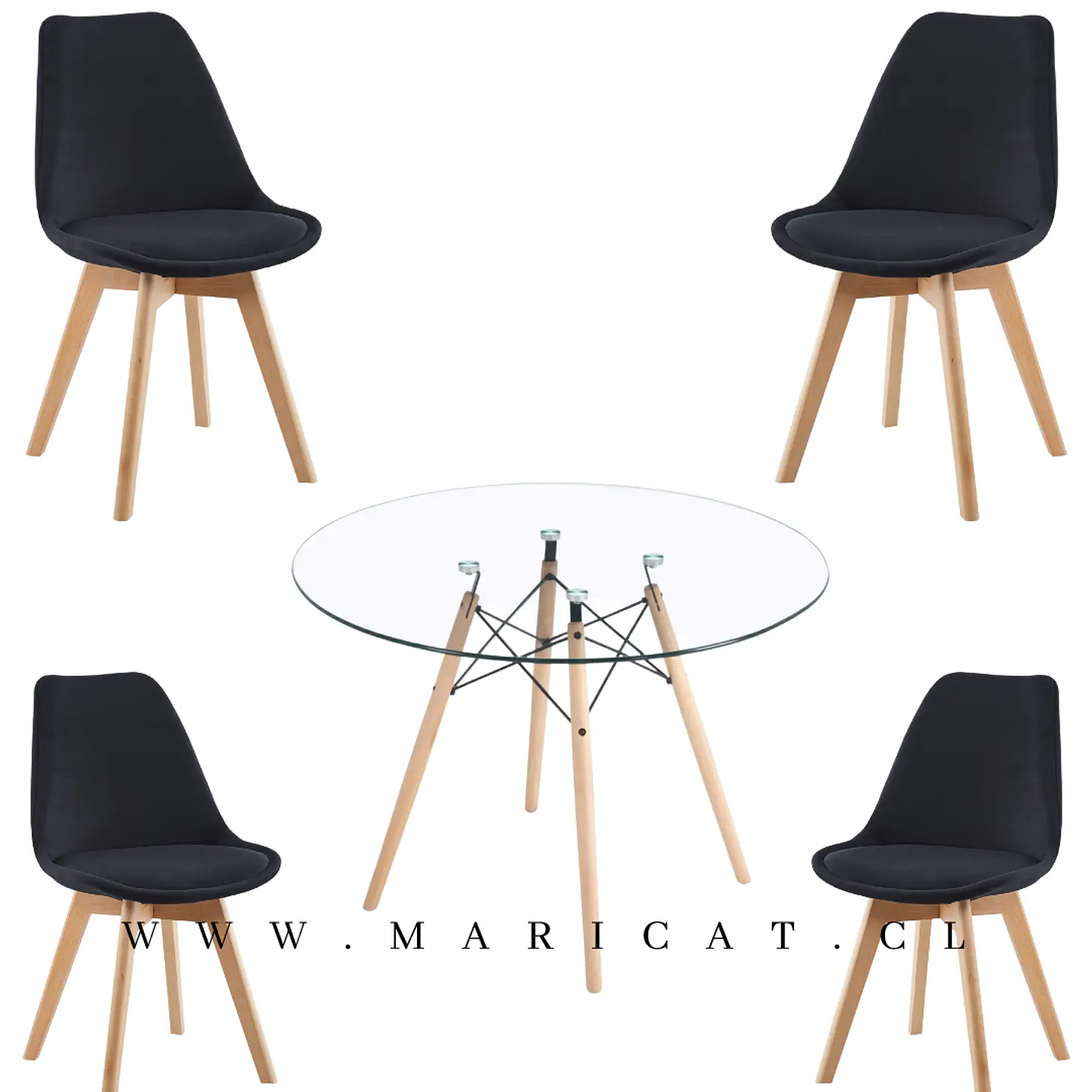 Mesa Redondo eames Vidrio + 4 Sillas Tulip Velvet– comedor 80cm 5