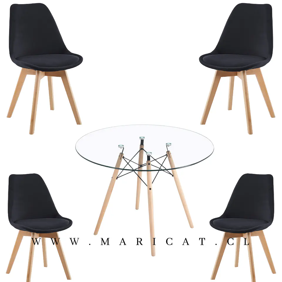 Mesa Redondo eames Vidrio + 4 Sillas Tulip Velvet– comedor 80cm 5