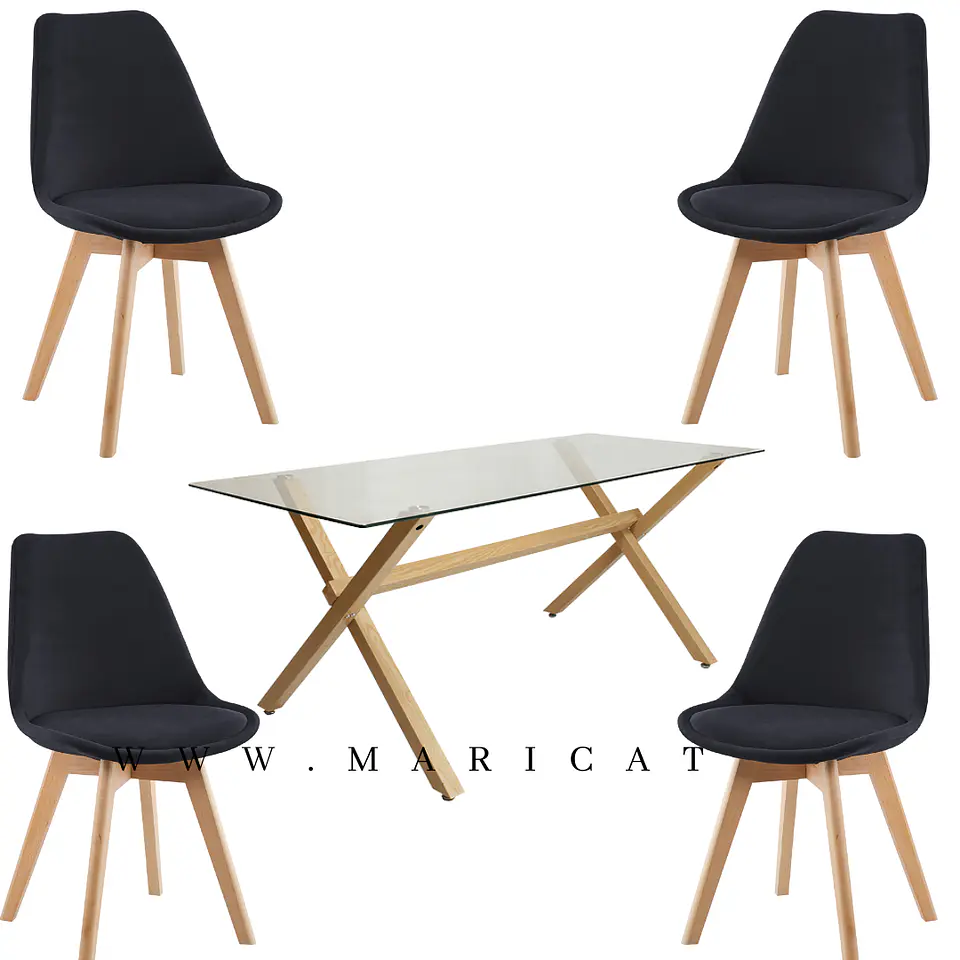 Comedor Rectangular Vidrio 4 Sillas Eames – Mesa 100cm 2