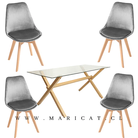 Comedor Rectangular Vidrio 4 Sillas Eames – Mesa 100cm
