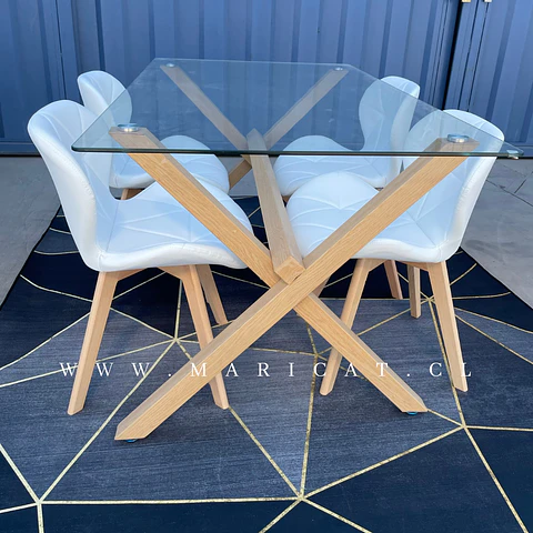 Comedor Rectangular Vidrio 4 Sillas Tulip – Mesa 100cm
