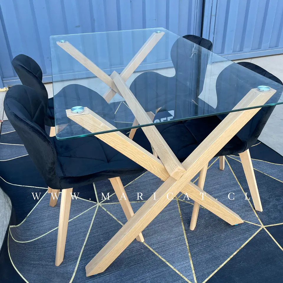 Comedor Rectangular Cross Chile Vidrio + 4 Sillas Mariposa Velvet – comedor 130cm 1