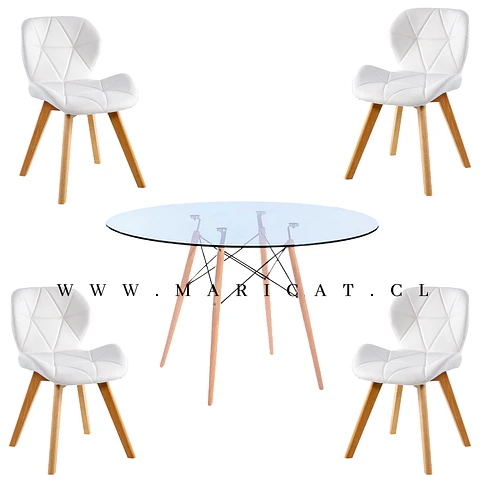 Comedor Redondo Vidrio 4 Sillas Tulip – Mesa 100cm