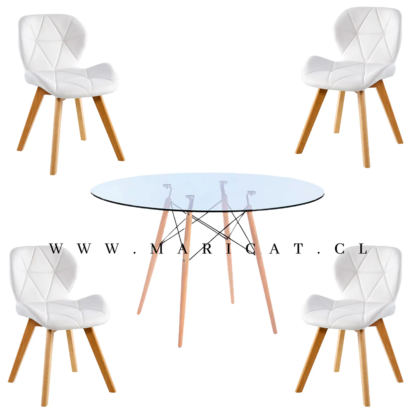  Mesa Redonda Vidrio +4 Sillas Tulip - Comedor 80cm 2