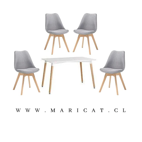 Comedor Rectangular Melamina 4 Sillas Tulip Lino – Mesa 120x80cm