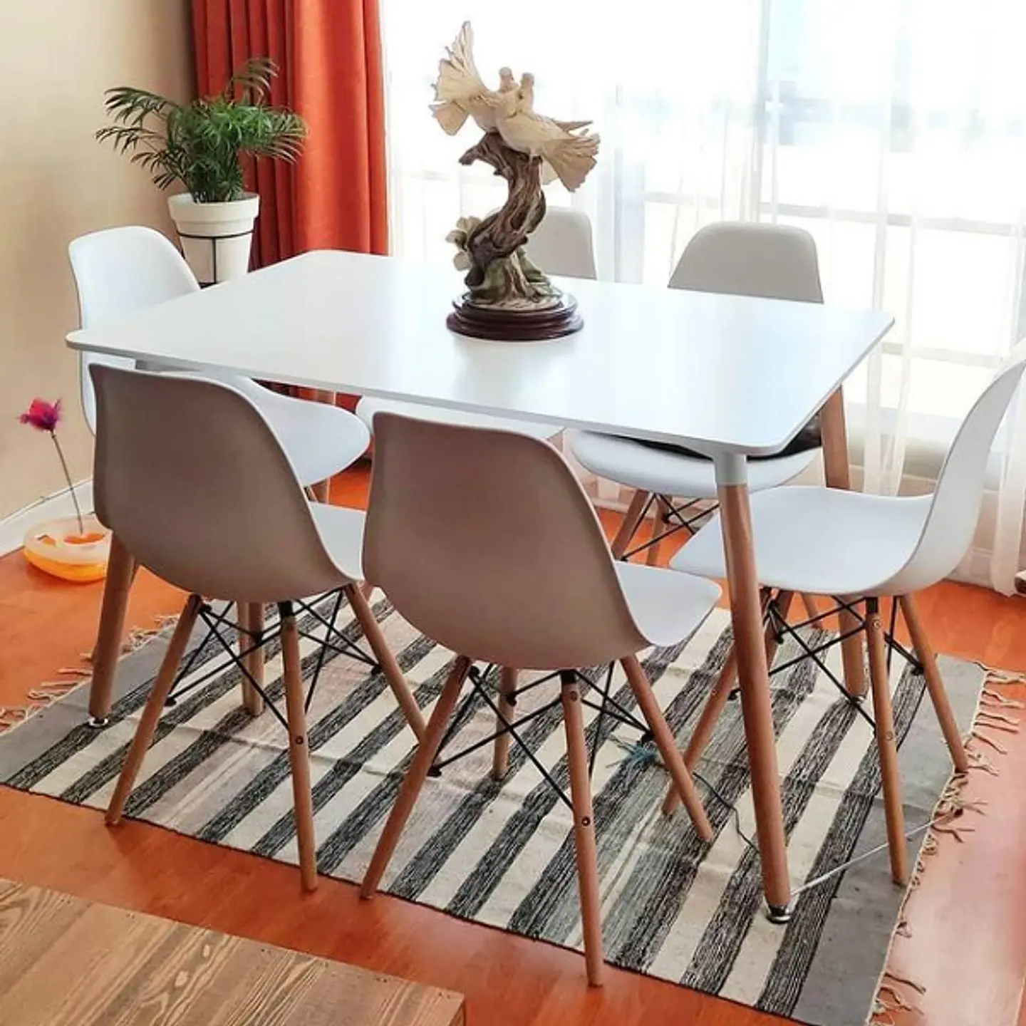 Mesa Rectangular Eames MDF + 6 Sillas Eames polipropileno– Comedor 130cm 1