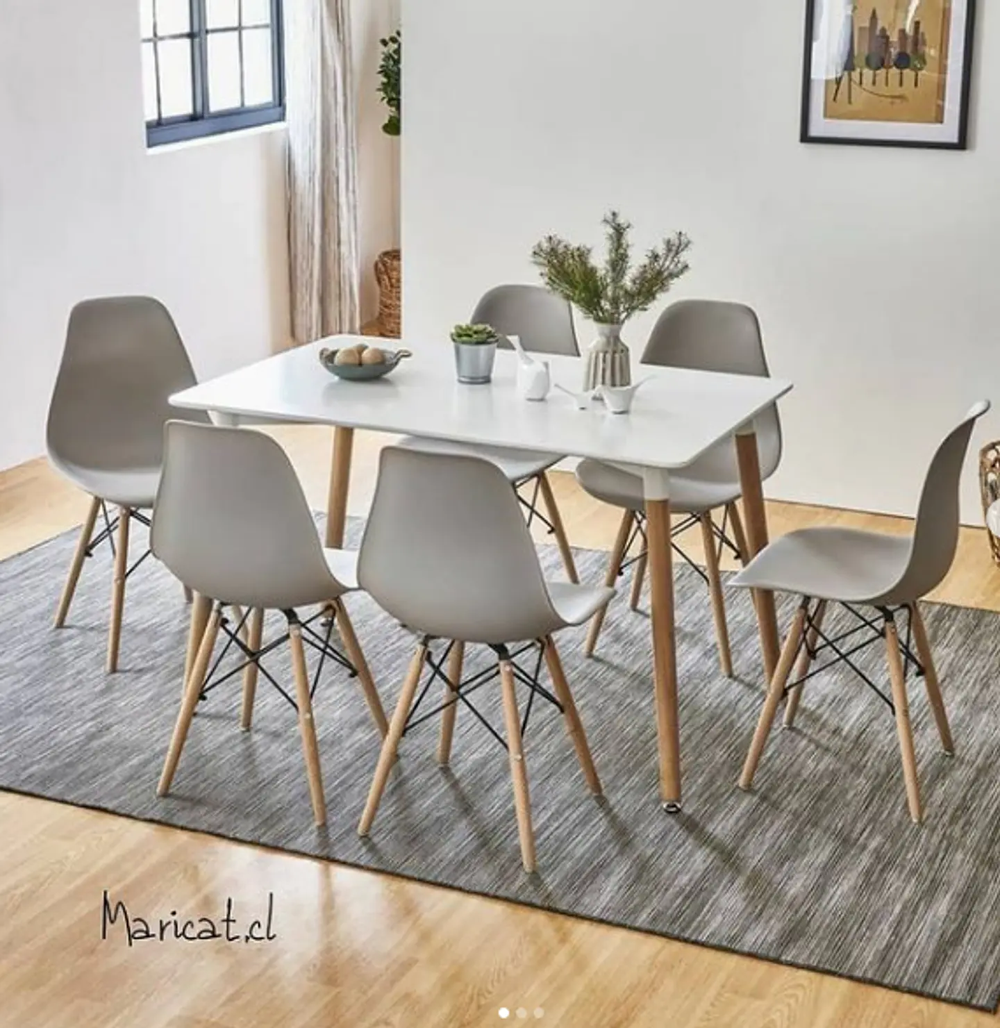 Mesa Rectangular Eames MDF + 6 Sillas Eames polipropileno– Comedor 130cm 2