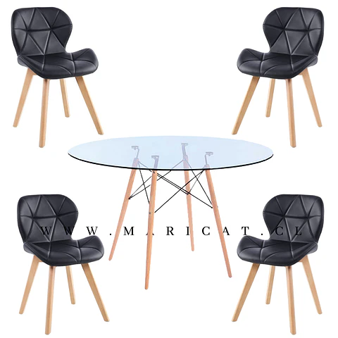 Comedor Redondo Vidrio 4 Sillas Tulip – Mesa 100cm