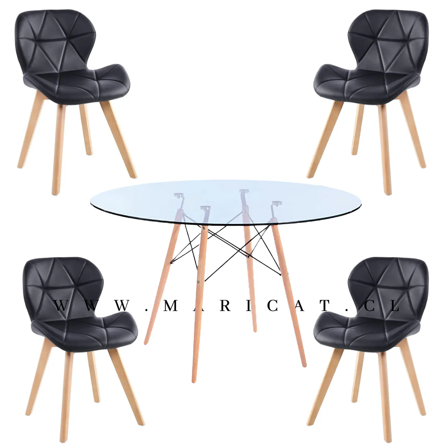  Mesa Redonda Vidrio +4 Sillas Tulip - Comedor 80cm 1