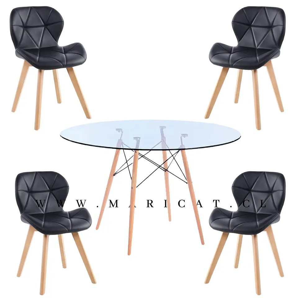  Mesa Redonda Vidrio +4 Sillas Tulip - Comedor 80cm 1