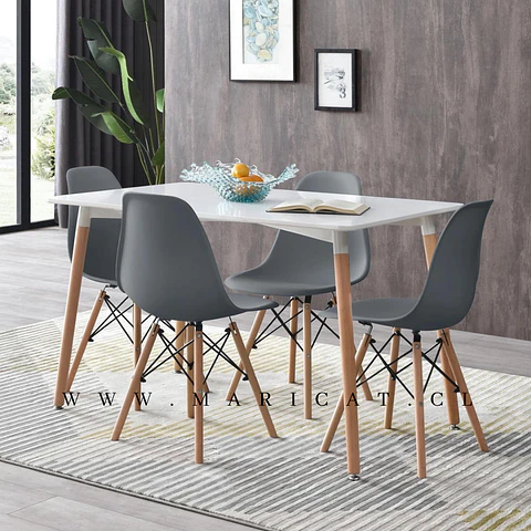 Comedor Rectangular Melamina 4 Sillas Eames – Mesa 130x80cm