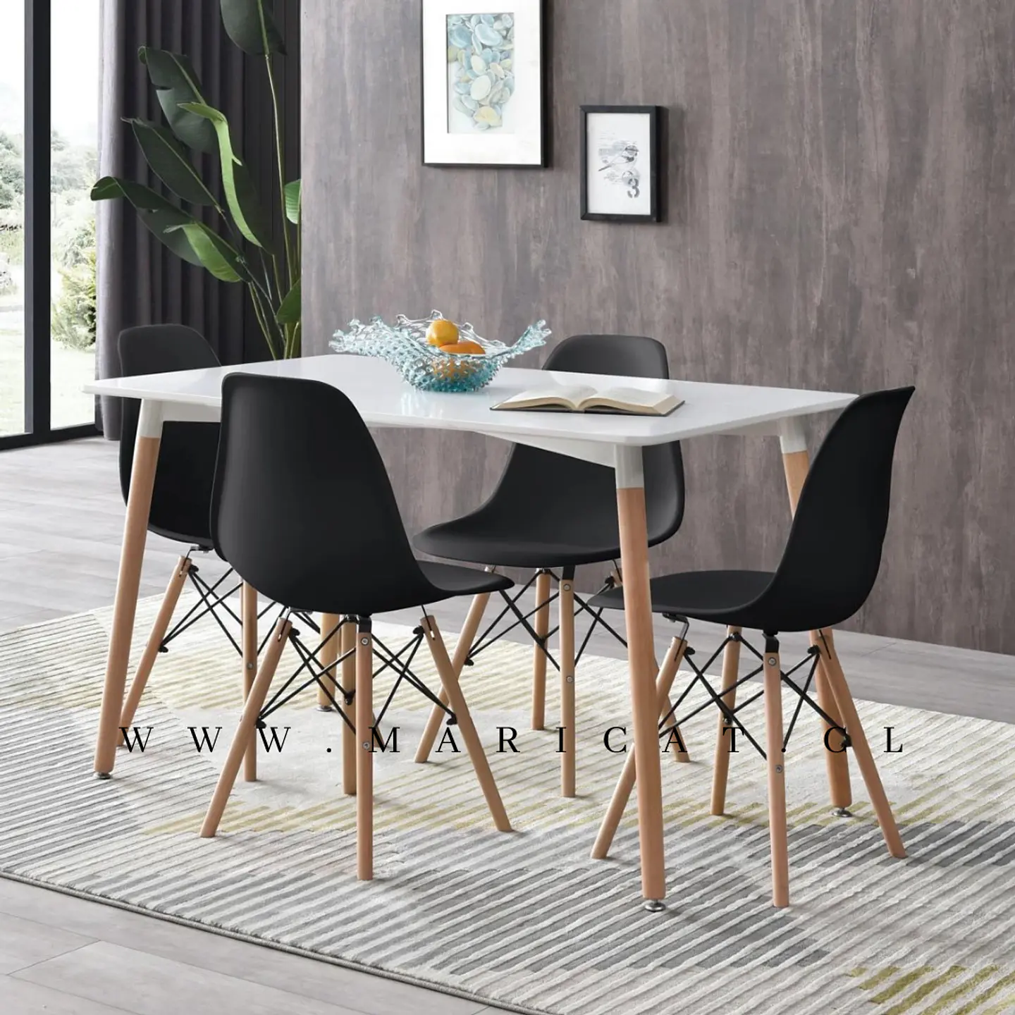 Mesa Rectangular eames MDF + 4 Sillas Eames polipropileno– Comedor 130cm 5