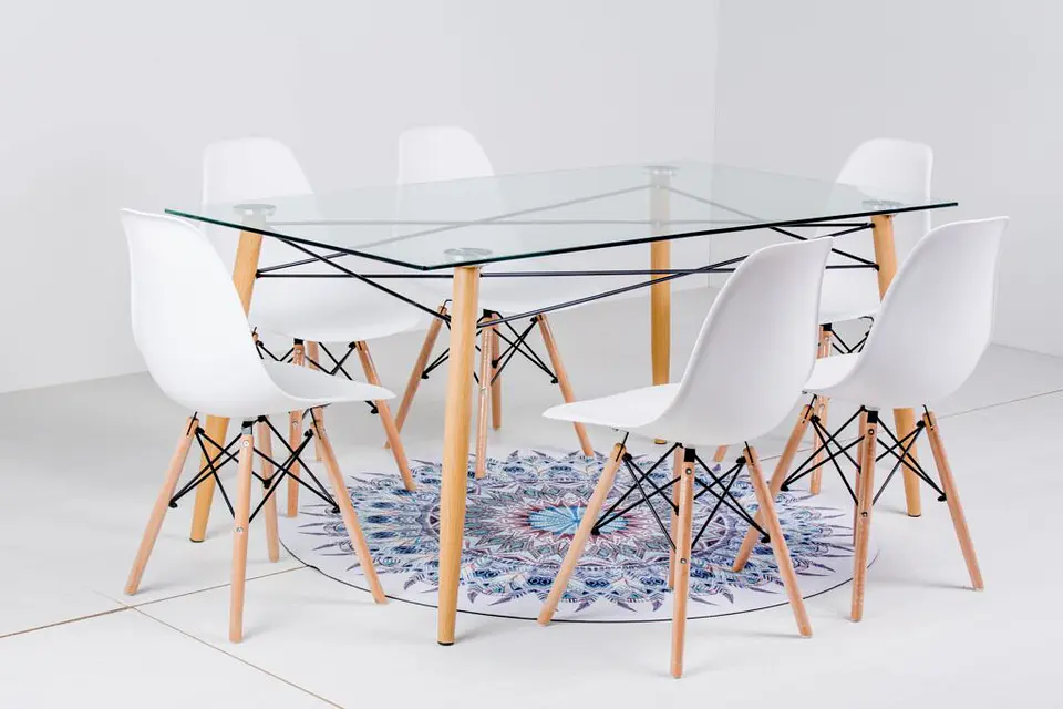 Mesa rectangular europeo vidrio + 4 sillas eames polipropileno- comedor 120cm 1