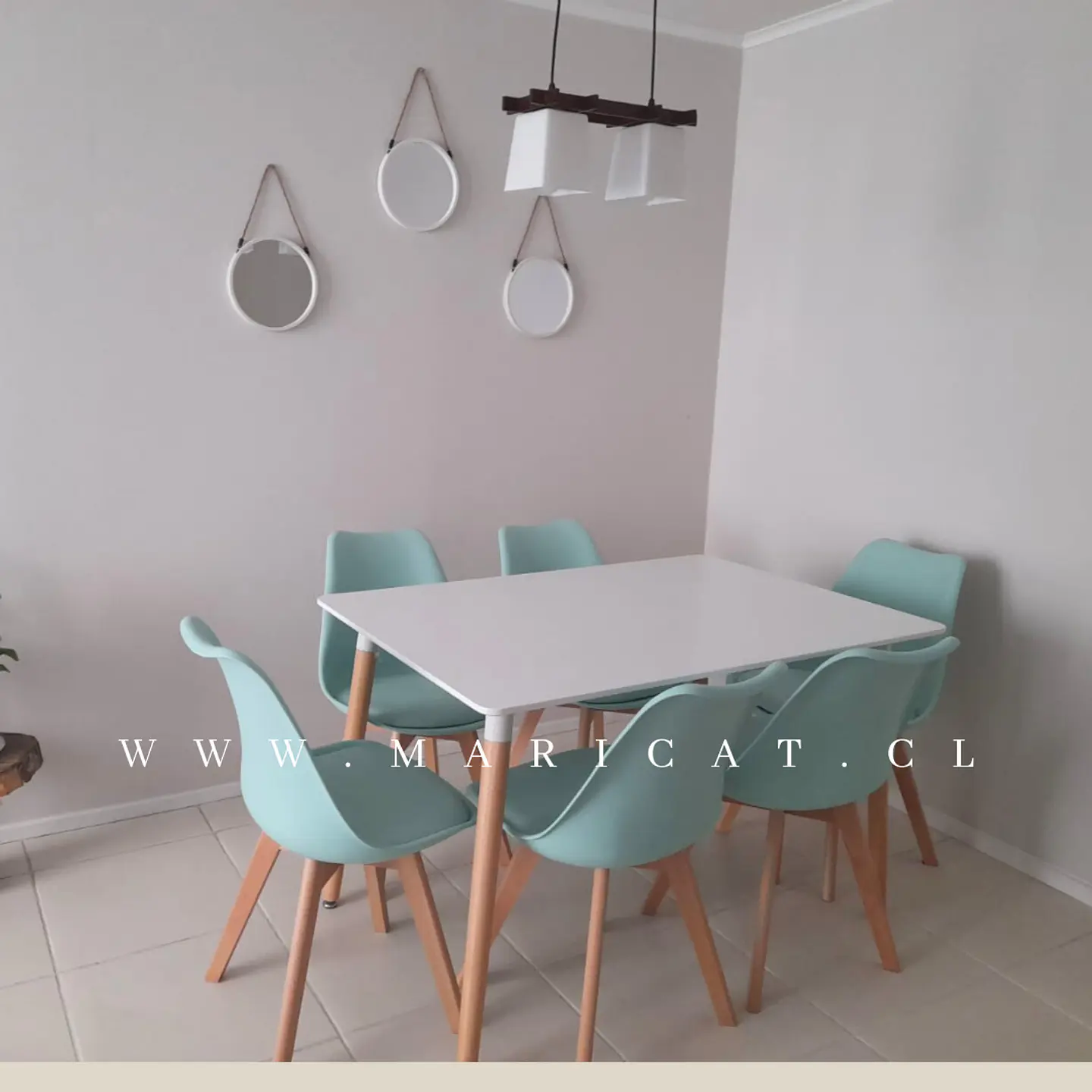 Mesa Rectangular Eames MDF + 6 Sillas Tulip polipropileno con cojin- comedor 2