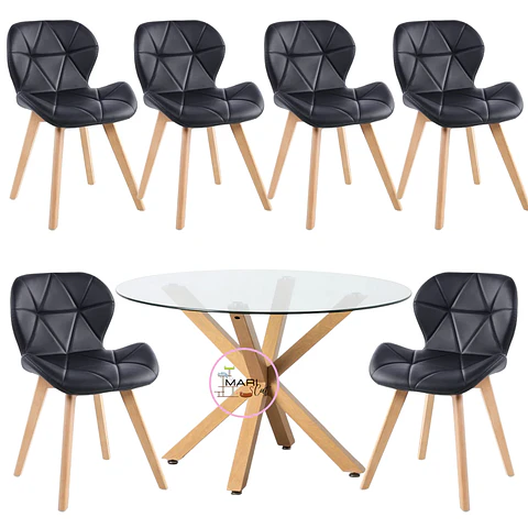 Comedor Redondo Madera 4 Sillas Eames – Mesa 120cm