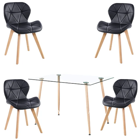 Comedor Rectangular Vidrio 4 Sillas Eames – Mesa 120x80cm
