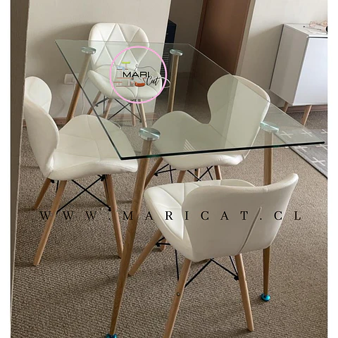 Comedor Rectangular Vidrio 4 Sillas Mariposa – Mesa 120x80cm