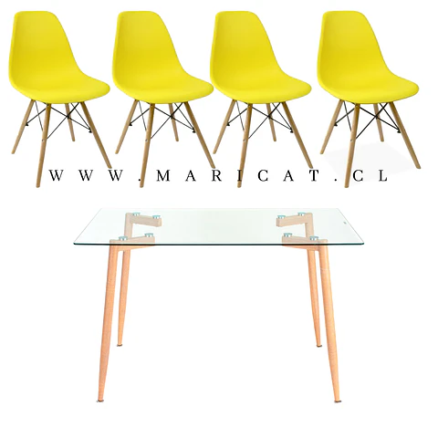 Comedor Rectangular Vidrio 4 Sillas Eames – Mesa 100cm