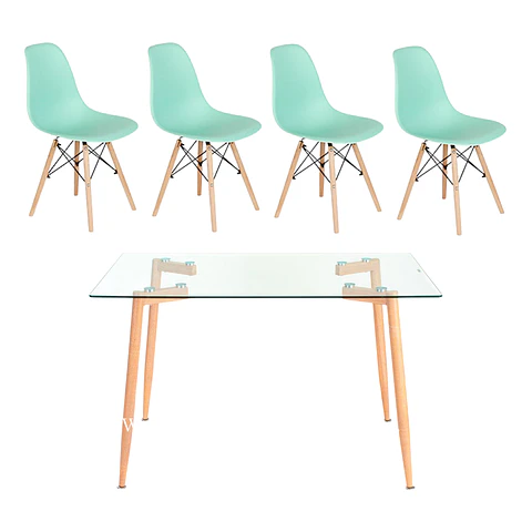 Comedor Rectangular Vidrio 4 Sillas Eames – Mesa 100cm