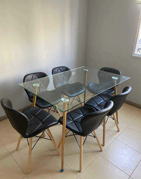 Comedor Rectangular Vidrio 6 Sillas Mariposa – Mesa 120x80cm