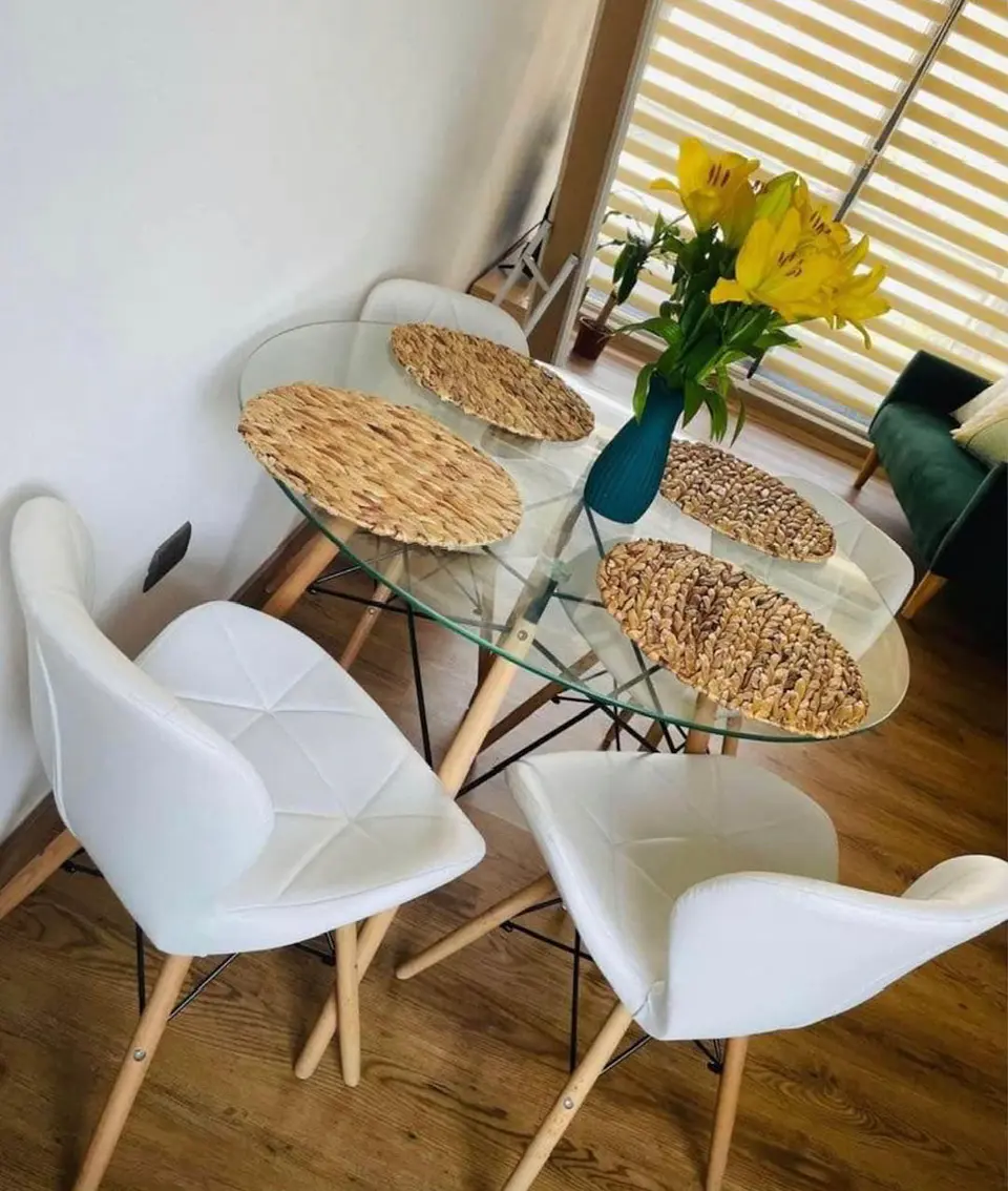 Mesa Eames Redonda Vidrio +4 Sillas Mariposa – Comedor 80cm 1
