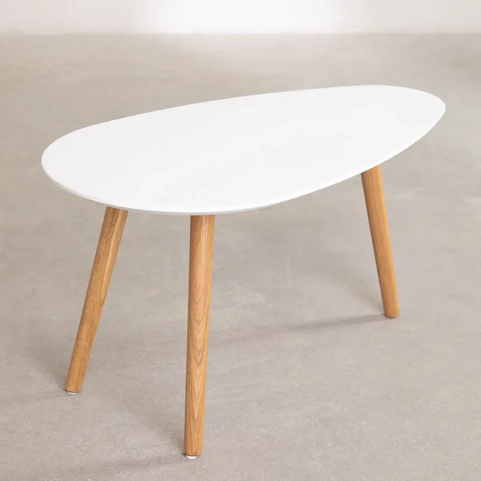 Mesa de Centro Elipse Nordic de Melamina con Patas de Madera – Diseño Elegante y Natural 4