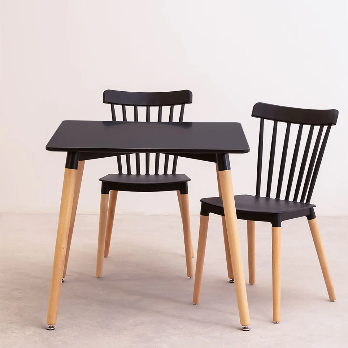 Mesa Cuadrada MDF + 4 Sillas Windsor polipropileno – Comedor 80cm 1