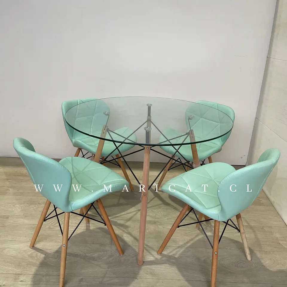 Mesa Eames Redonda Vidrio +4 Sillas Mariposa – Comedor 80cm 4