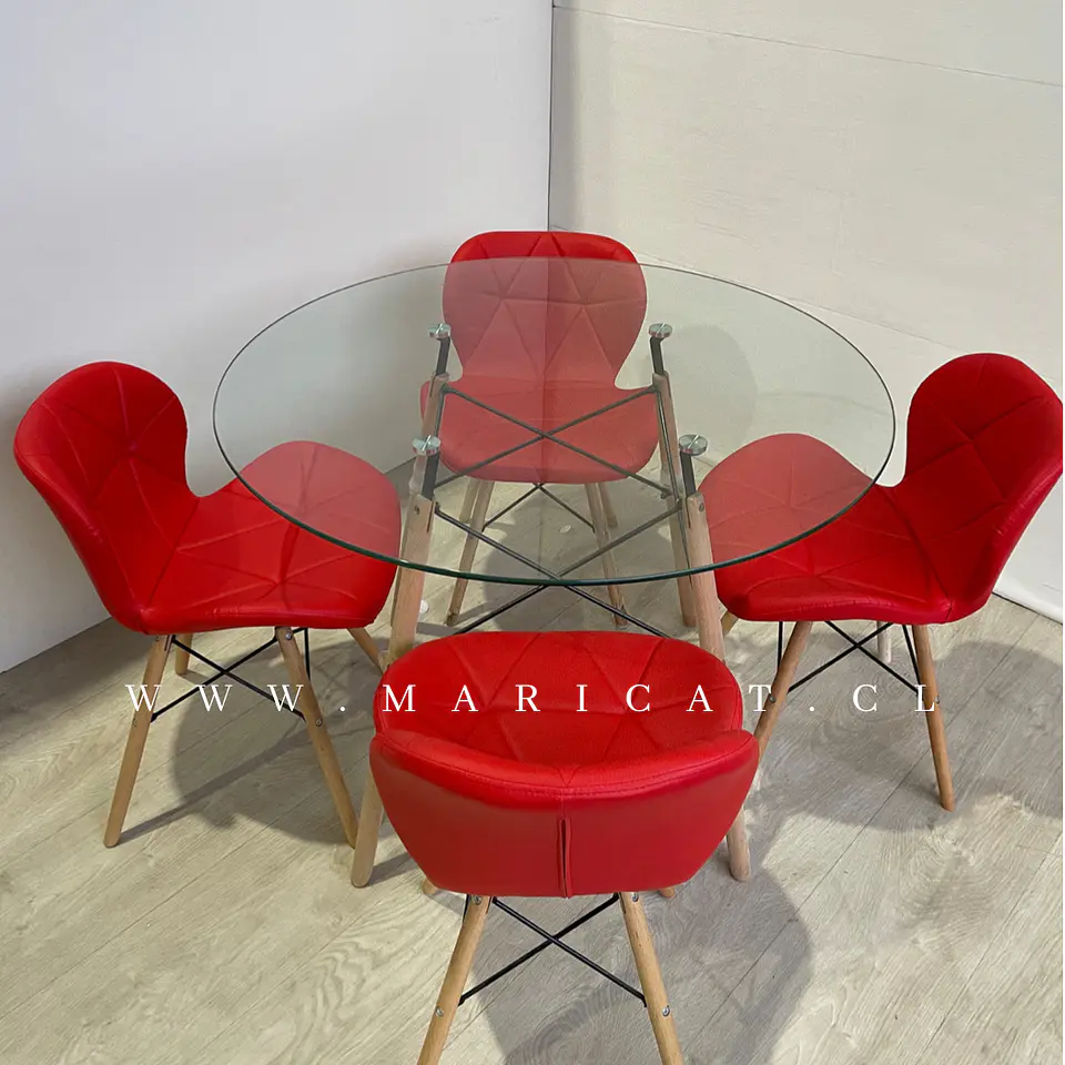 Mesa Eames Redonda Vidrio +4 Sillas Mariposa – Comedor 80cm 5